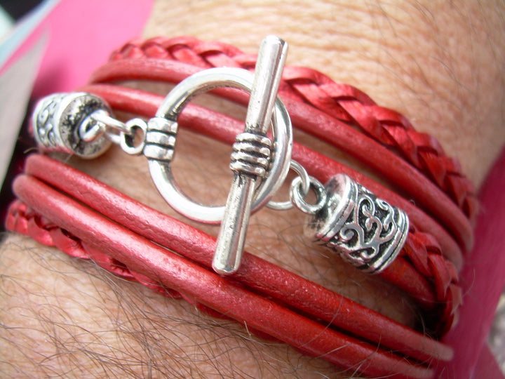 Womens Bracelet, Red Leather Bracelet, Leather Bracelets for Women, Leather Wrap Bracelet, Red, Mothers Day Gift, Womens Jewelry, - Urban Survival Gear USA