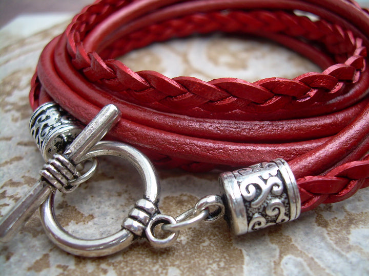 Womens Bracelet, Red Leather Bracelet, Leather Bracelets for Women, Leather Wrap Bracelet, Red, Mothers Day Gift, Womens Jewelry, - Urban Survival Gear USA