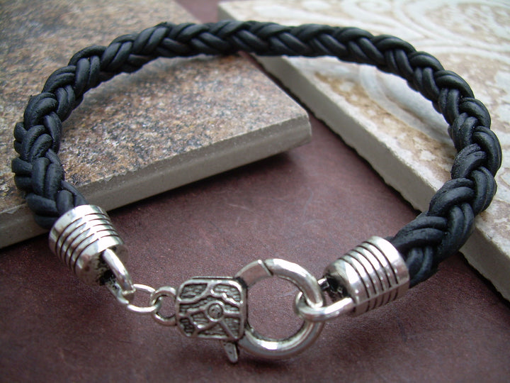 Braided Leather Bracelet with Nugget Lobster Clasp, Leather Bracelet, Mens Bracelet, Womens Bracelet,Mens Jewelry,Gift for Her, Gift for Him - Urban Survival Gear USA
