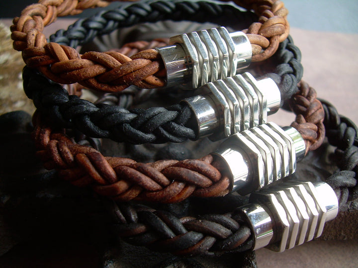 Men's Bracelets Leather Mens Thick Braided Leather Bracelet with a Large Stainless Steel Magnetic Clasp Fathers Day Gift Mens Jewelry - Urban Survival Gear USA