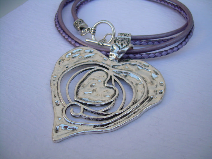 Metallic Purple Leather Necklace, Heart Pendant,  Valentine's Day, Womens Necklace, Womens Jewelry - Urban Survival Gear USA