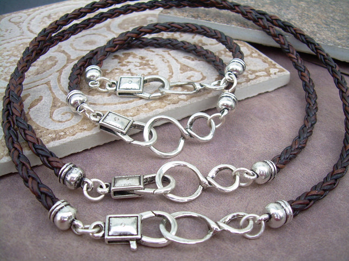Couples Jewelry, Infinity Bracelet and Infinity Necklace Set,His and Hers, Four Piece Set, Leather Necklace, Leather Bracelet, - Urban Survival Gear USA
