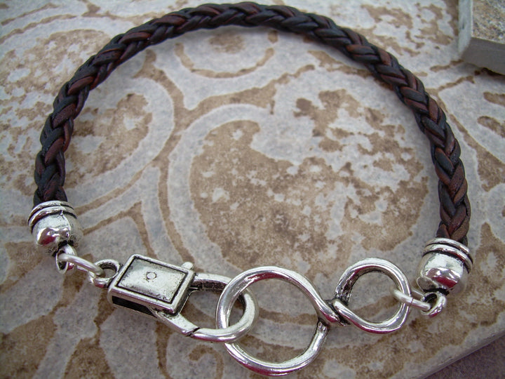 Leather Infinity Bracelet, Mens, Womens, Unisex, Natural Antique Brown Braided - Urban Survival Gear USA