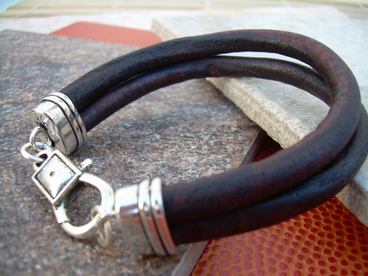 Leather Bracelet , Antique Brown Leather Cord, Lobster Clasp Closure, Mens Jewelry, Mens Bracelet - Urban Survival Gear USA