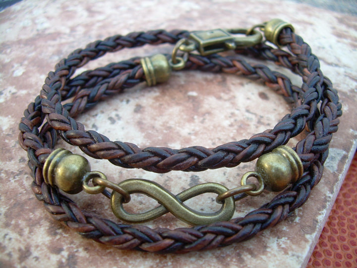 Leather and Antique Bronze Triple Wrap Infinity Bracelet - Urban Survival Gear USA