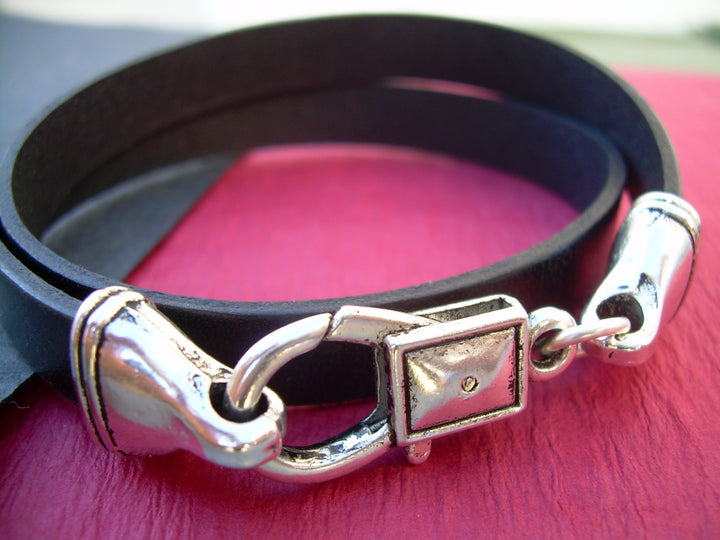 Leather Bracelet, Black, Double Wrap, Mens Bracelet, Womens Bracelet - Urban Survival Gear USA