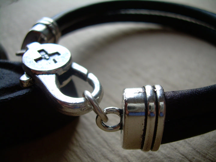 Leather Bracelet , Black Stitched Nappa Leather Cord, Lobster Clasp Closure - Urban Survival Gear USA