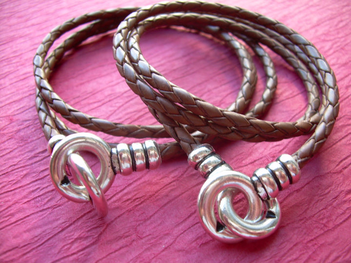 His and Hers Set of  Infinity Bracelets, Leather Bracelet, Triple Wrap, Saddle Braid, Infinity Jewelry, Mens Bracelet, Womens Bracelet, - Urban Survival Gear USA