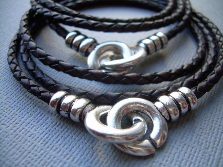 Couples Bracelets, Couples Jewelry, Leather Bracelet, Infinity Bracelet, His and Hers, Infinity Bracelets,Triple Wrap, Interlocking Clasp, - Urban Survival Gear USA