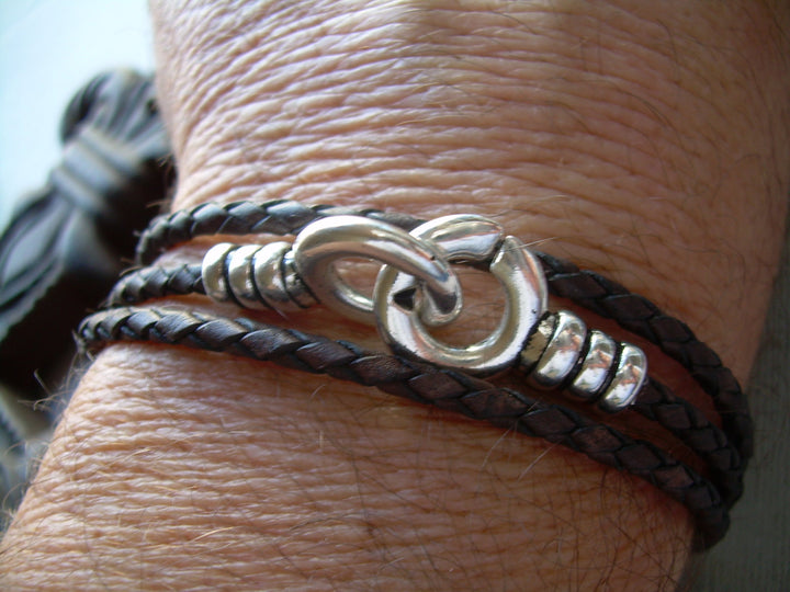 His and Hers Set of  Infinity Bracelets, Leather Bracelet, Infinity, Infinity Bracelet, Mens Bracelet, Womens Bracelet, Antique Brown Braid - Urban Survival Gear USA