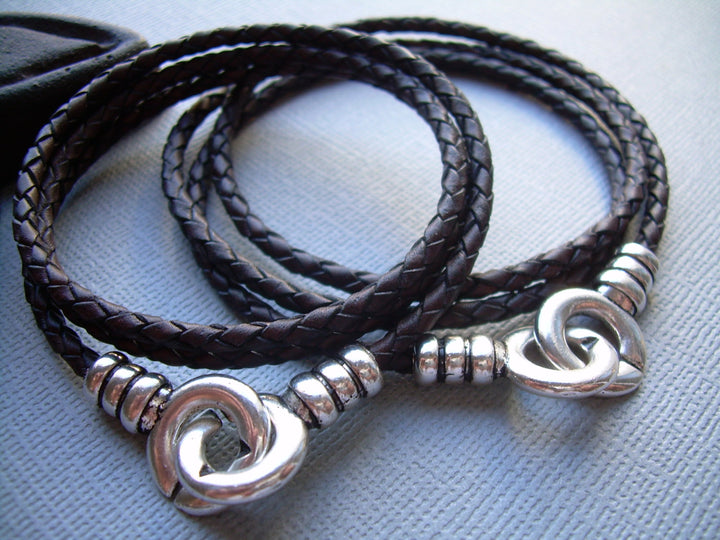 His and Hers Set of  Infinity Bracelets, Leather Bracelet, Infinity, Infinity Bracelet, Mens Bracelet, Womens Bracelet, Antique Brown Braid - Urban Survival Gear USA