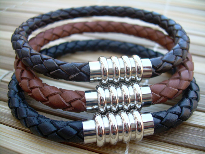 Leather Bracelet with Stainless Steel Magnetic Clasp, Mens Bracelet, Mens Jewelry, Mens Gift - Urban Survival Gear USA