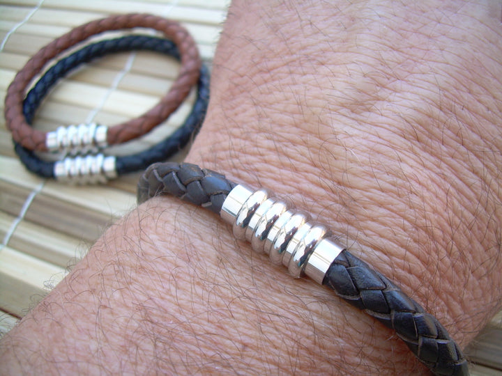 Leather Bracelet with Stainless Steel Magnetic Clasp, Mens Bracelet, Mens Jewelry, Mens Gift - Urban Survival Gear USA