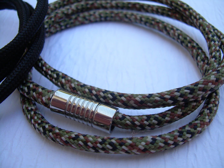 Mens Leather Bracelet, Alternative, Vegan, Paracord Bracelet, Stainless Steel Magnetic Clasp, Triple Wrap, - Urban Survival Gear USA