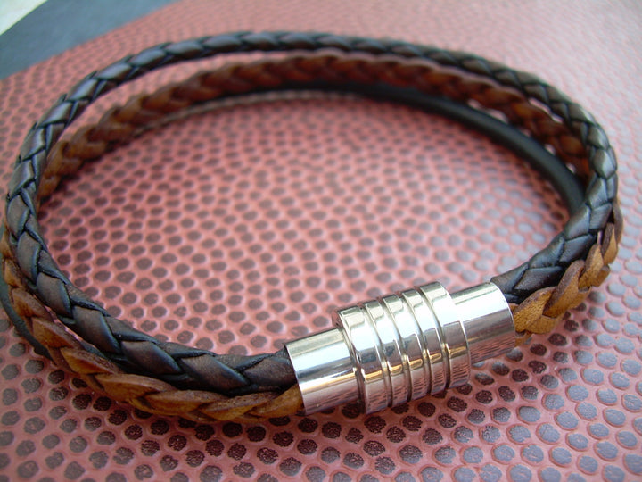 Mens Leather Bracelet, Triple Strand,  with Stainless Steel Magnetic Clasp, Leather Bracelet, Mens Jewelry, Mens Bracelet, Mens Gift - Urban Survival Gear USA