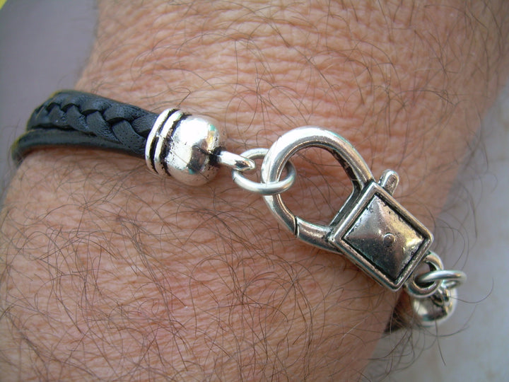 Triple Strand Leather Bracelet with Bell Caps and Lobster Clasp - Urban Survival Gear USA