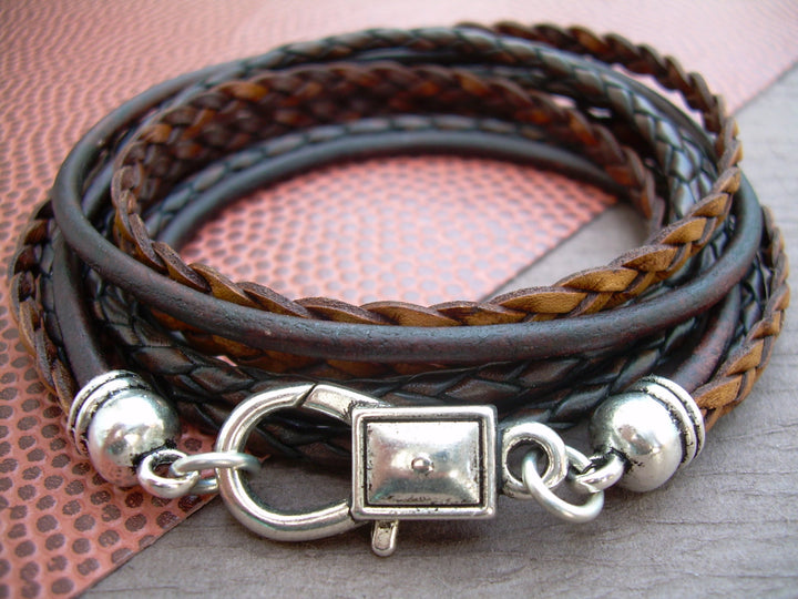 Leather Bracelet, Triple Wrap, Unisex, Mens, Womens, Mens Bracelet, Womens Bracelet, Mens Jewelry, Womens Jewelry - Urban Survival Gear USA