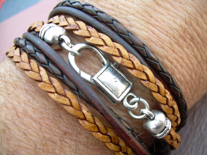 Leather Bracelet, Triple Wrap, Unisex, Mens, Womens, Mens Bracelet, Womens Bracelet, Mens Jewelry, Womens Jewelry - Urban Survival Gear USA
