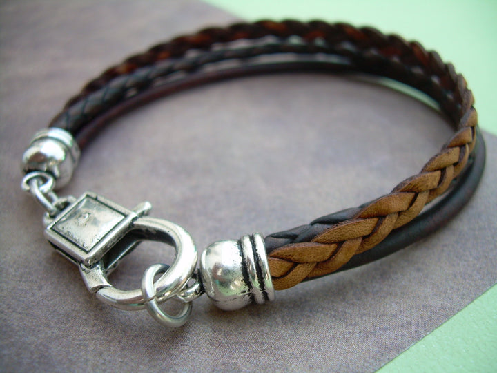 Leather Bracelet,  Unisex, Mens, Womens, Antique Brown and Antique Silver, Mens Bracelet, Womens Bracelet, Mens Jewelry - Urban Survival Gear USA