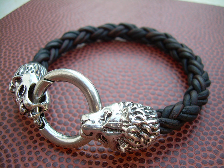 Thick Lions Head Braided Leather Bracelet - Urban Survival Gear USA