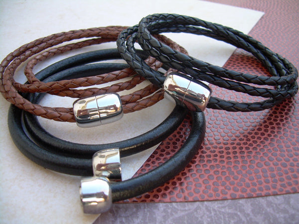 Mens Bracelet, Leather Bracelet, Double Wrap Bracelet, Mens Bracelet, Mens Jewelry, Mens Gift, Stainless Steel Magnetic Clasp, - Urban Survival Gear USA