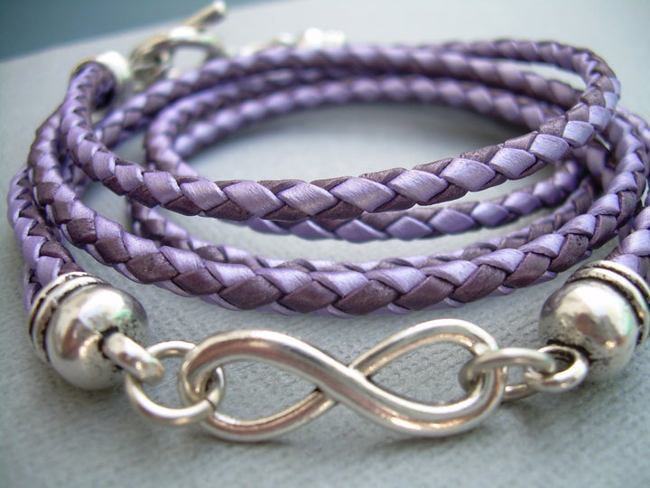 Leather Bracelet, Infinity Bracelet, Metallic Purple and Lavander, Braided,Triple Wrap, Womens Bracelet, Womens Gift, Womens Jewelry - Urban Survival Gear USA