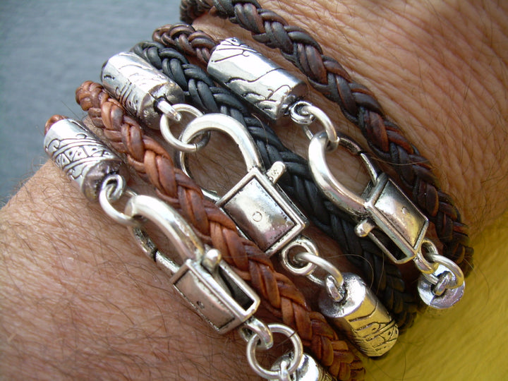 Double Wrap Leather Bracelet, Wrap Bracelet, Braided, Mens Jewelry, Womens Jewelry, Mens Bracelet, Womens Bracelet - Urban Survival Gear USA