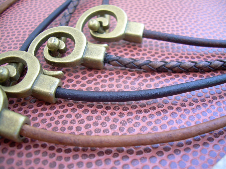 Leather Necklace with Antique Bronze Tribal Spiral Pendant Closure - Urban Survival Gear USA