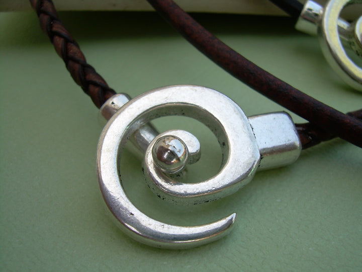 Leather Necklace Men's Women's Unisex - Antique Silver  -Tribal Inspired Spiral Pendant Closure, Mens Jewelry, Womens Jewelry - Urban Survival Gear USA