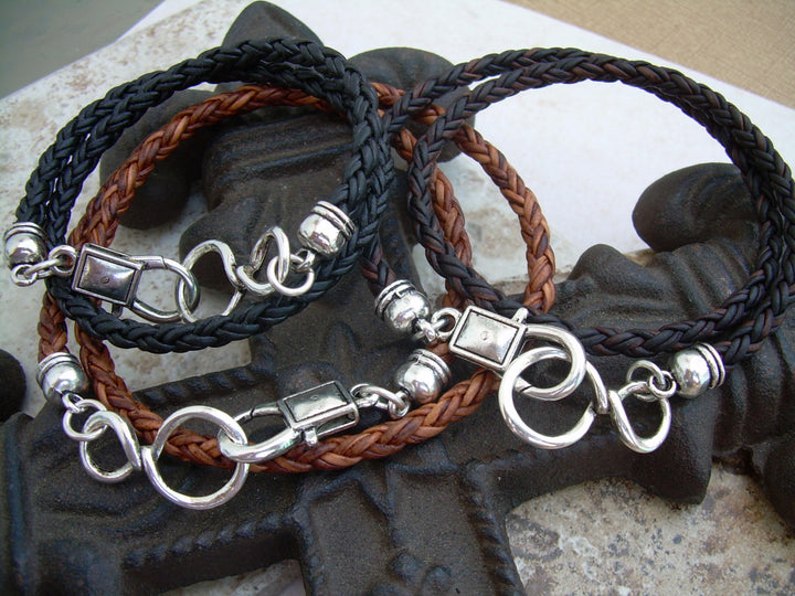 Double Wrap Braided Leather Infinity Bracelet - Urban Survival Gear USA
