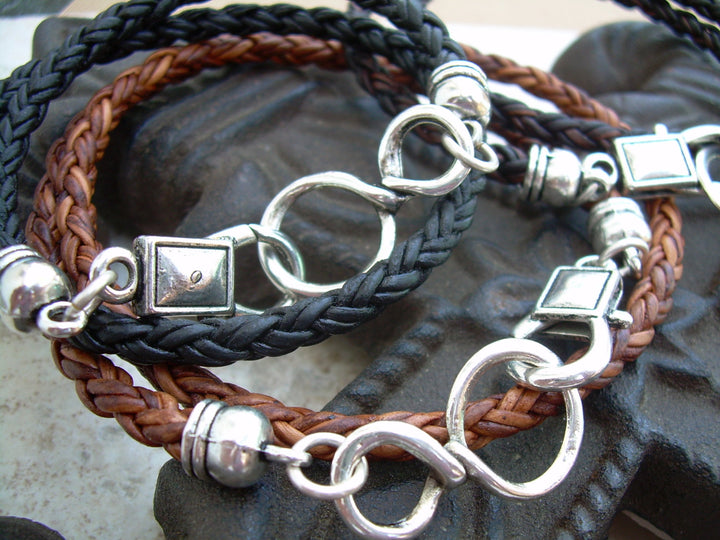 Double Wrap Braided Leather Infinity Bracelet - Urban Survival Gear USA