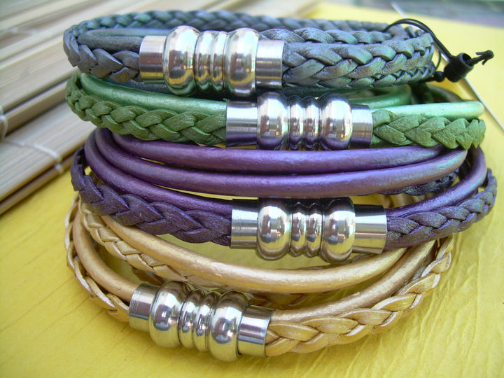 Womens Leather Bracelet, Stainless Steel Magnetic Clasp, Double Wrap Bracelet,  Triple Strand Bracelet, Womens jewelry, Womens Bracelet - Urban Survival Gear USA