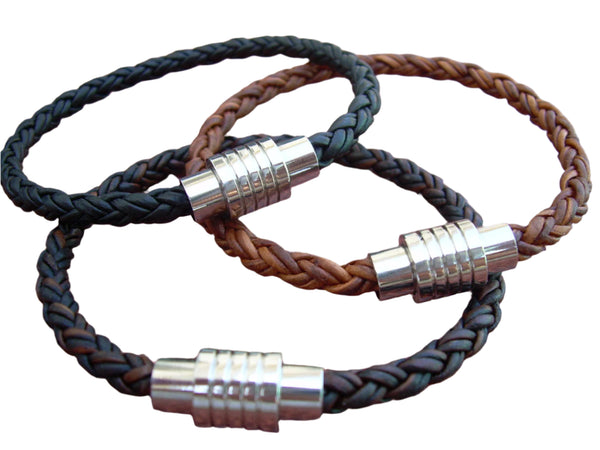 Mens Braided Leather Bracelet with Stainless Steel Magnetic Clasp, Fathers Day Gift, Mens Bracelet, Mens Jewelry - Urban Survival Gear USA