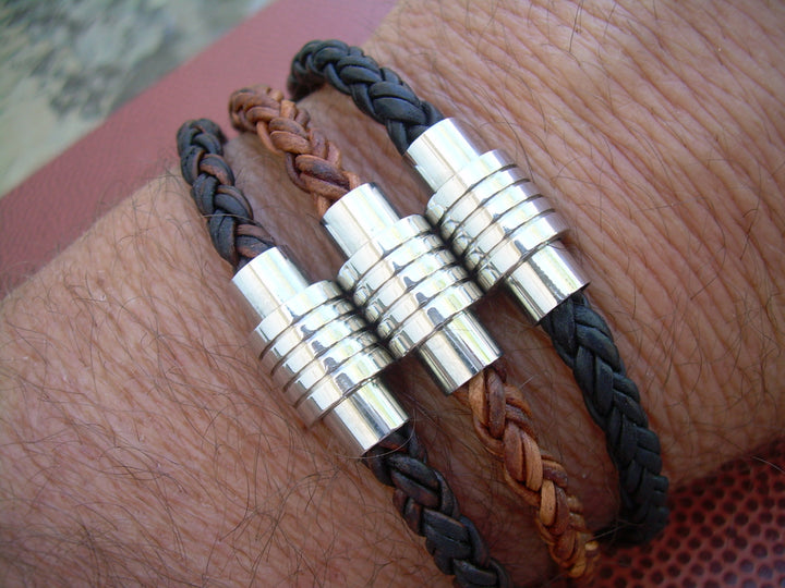 Men's Bracelets Leather, Leather Bracelets for Men, Men's Bracelets, Leather Bracelets, Stainless Steel Magnetic Clasp, - Urban Survival Gear USA
