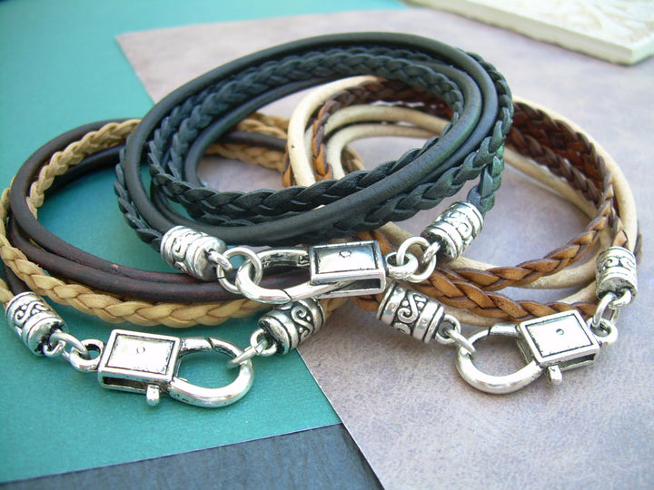 Leather Wrap Bracelet, Braided Bracelet, Wrap Bracelet, Leather Bracelet, Mens Bracelet, Bracelet, Mens Jewelry, Womens Jewelry, Triple Wrap - Urban Survival Gear USA