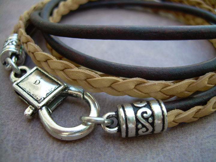 Leather Bracelet, Triple Wrap, Double Strand, Mens Bracelet, Womens Bracelet, Mens Jewelry, Womens Jewelry - Urban Survival Gear USA
