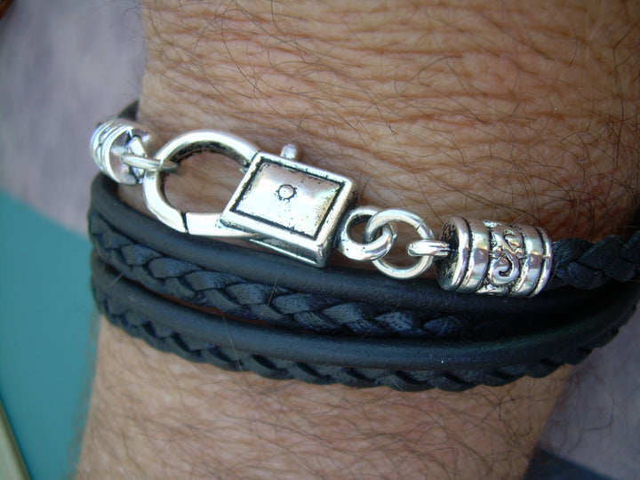 Leather Bracelet, Triple Wrap, Double Strand, Mens Bracelet, Womens Bracelet, Mens Jewelry, Womens Jewelry - Urban Survival Gear USA