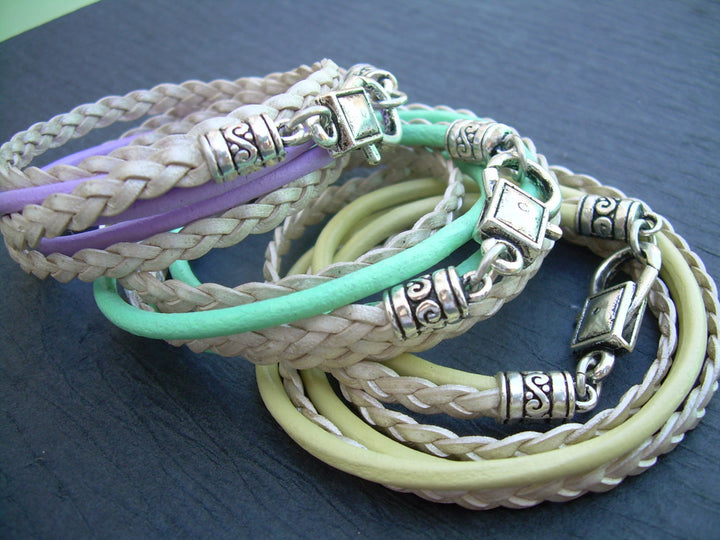 Leather Wrap Bracelet, Womens Bracelet, Womens Jewelry, Triple Wrap, Double Strand, Bracelet for her - Urban Survival Gear USA