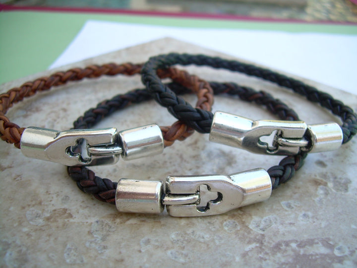 Mens Bracelet, Mens Leather Bracelet, Mens Braided Leather Bracelet with simple clasp, Mens Jewelry, Mens Gift, Fathers Day, Groomsmen - Urban Survival Gear USA