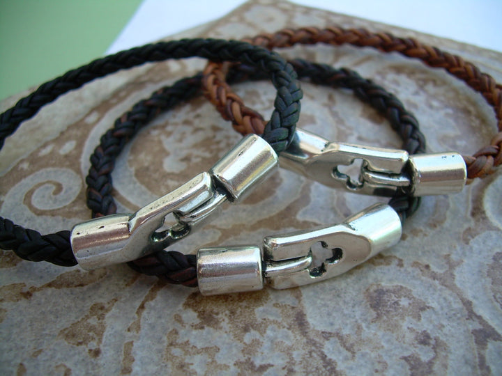 Mens Braided Leather Bracelet with simple clasp, Mens Jewelry, Mens Bracelet, Mens Gift, Mens Leather Bracelet - Urban Survival Gear USA