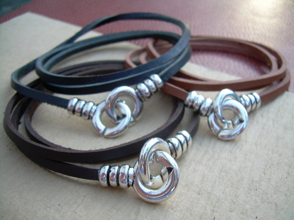 Infinity Bracelet, Leather Bracelet, Infinity, Triple Wrap, Interlocking Clasp, Mens Bracelet, Womens Bracelet, Mens Jewelry - Urban Survival Gear USA
