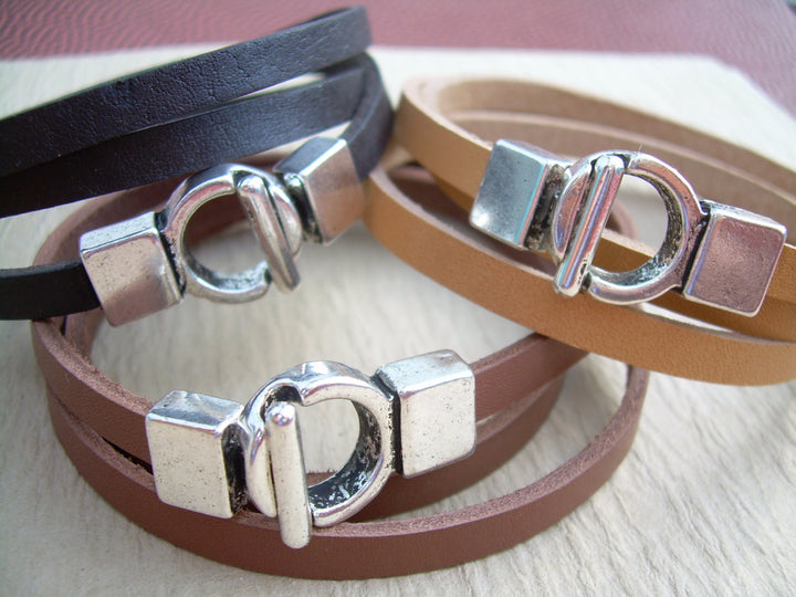 Leather Bracelet, Triple Wrap, Interlocking Clasp, Mens Bracelet, Womens Bracelet, Mens Jewelry - Urban Survival Gear USA