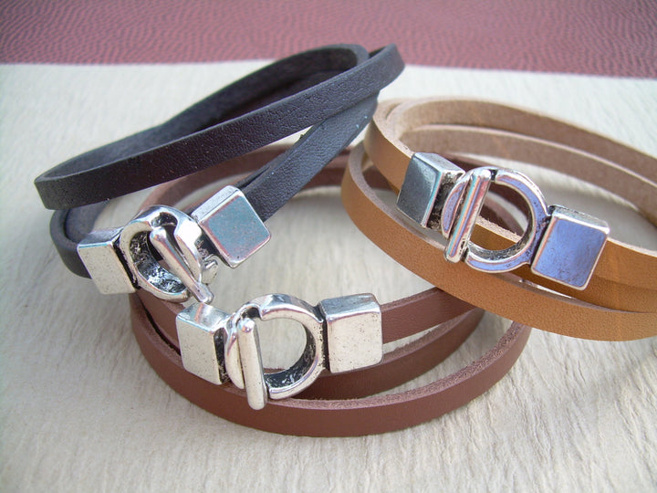 Leather Bracelet, Triple Wrap, Interlocking Clasp, Mens Bracelet, Womens Bracelet, Mens Jewelry - Urban Survival Gear USA