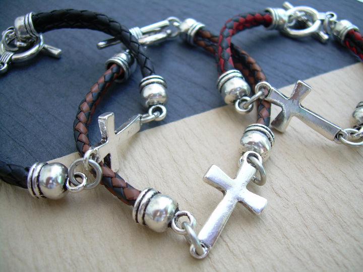 Leather Bracelets for Men Mens Bracelets Leather Leather Bracelets for Women Cross Bracelet Religious Gift For Women For Men - Urban Survival Gear USA