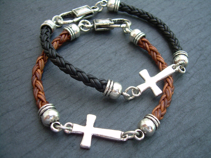 Leather Bracelet, Blessing Bracelet, Cross, Cross Bracelet, Mens Bracelet, Womens Bracelet, Religious Gift, Mens Jewelry, Womens Jewelry, - Urban Survival Gear USA