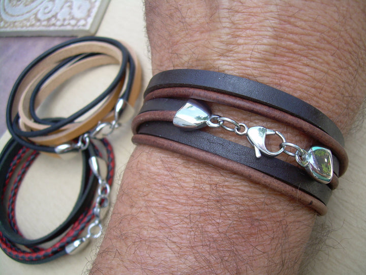 Triple Wrap Flat Leather Bracelet, Mens Jewelry, Mens Bracelet, Leather Bracelet, Womens Bracelet, - Urban Survival Gear USA