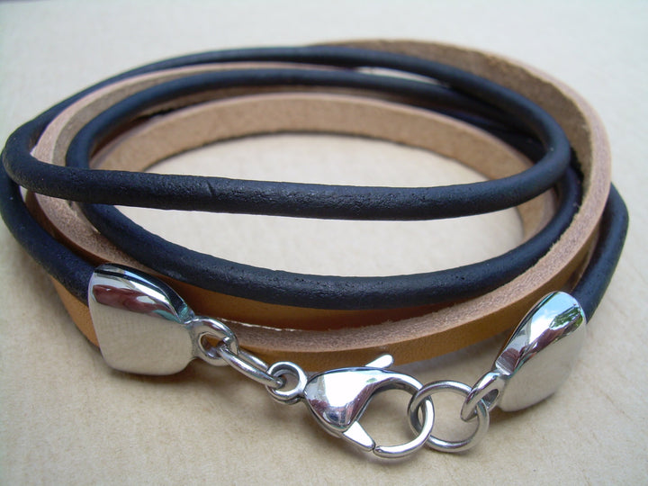 Triple Wrap Flat Leather Bracelet, Mens Jewelry, Mens Bracelet, Leather Bracelet, Womens Bracelet, - Urban Survival Gear USA