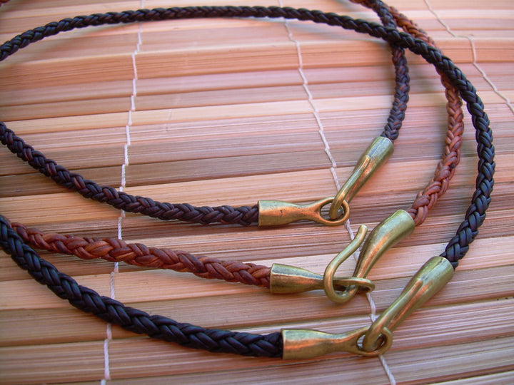 Braided Leather Necklace with Anique Bronze Hook Clasp - Urban Survival Gear USA