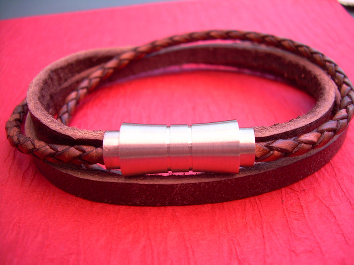 Leather Wrap Bracelet, Leather Bracelet,  Mens Bracelet, Mens Jewelry, Stainless Steel Magnetic Clasp, Double Wrap, - Urban Survival Gear USA