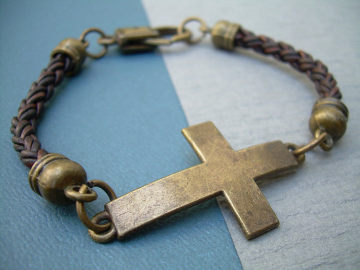 Leather Bracelet, Cross, Cross Bracelet, Mens Bracelet, Womens Bracelet, Religious Gift, Mens Jewelry, Womens Jewelry - Urban Survival Gear USA
